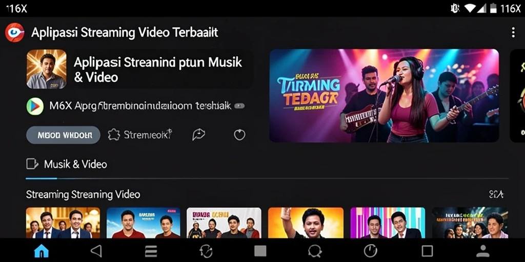 Tampilan antarmuka utama aplikasi Streaming Video 116X.