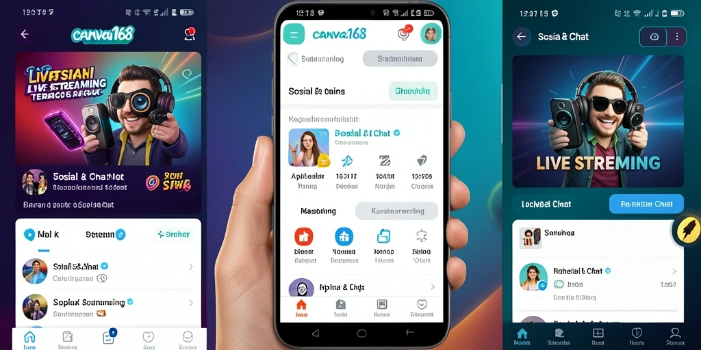 Tampilan antarmuka aplikasi Live Streaming CANVA168 yang menarik dan fungsional.